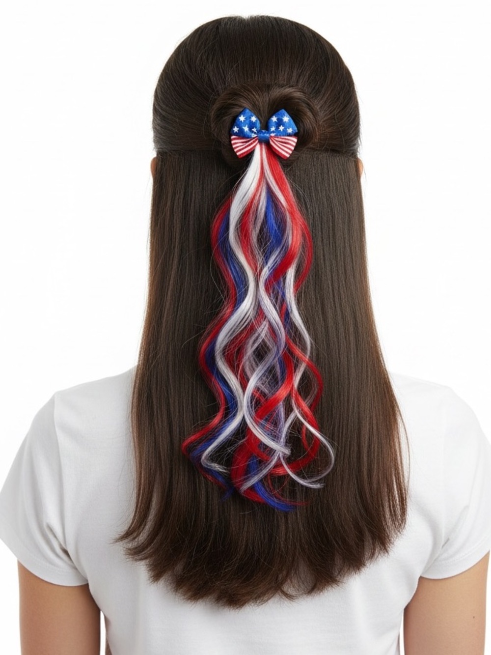Red White Royal Blue Stars Stripes Hair Extension Bow Alligator Clip Patriotic